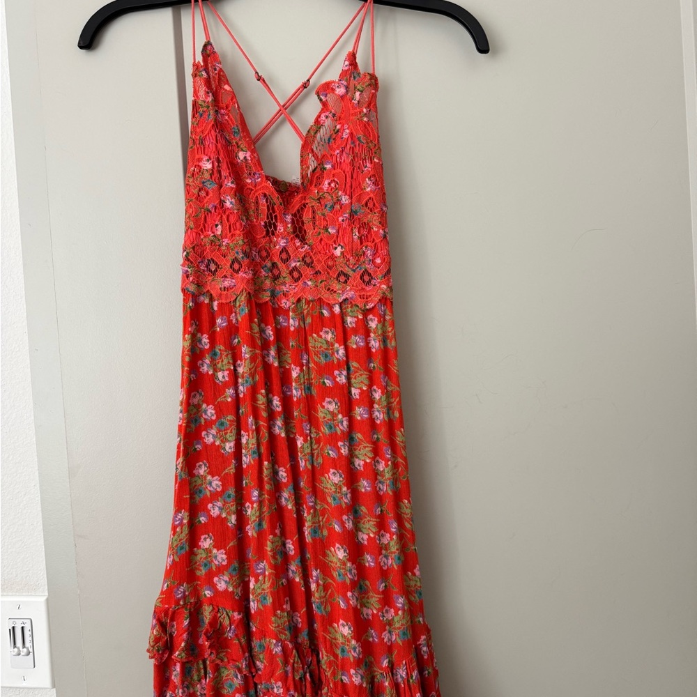 Free People Red Floral Mini Dress